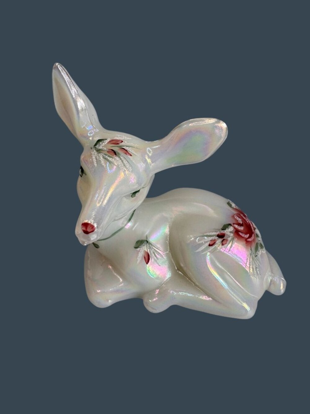 Fenton White Iridescent Hand Painted Deer Figurine D. Frederick Signed 3.5" - Picture 3 of 10